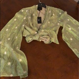 NBD long sleeve tie front crop top